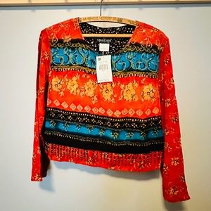 Carole Little Petites - Vtg Festival Top - Sz S